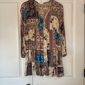 Ces Femme Multicolor Patchwork Long Sleeve Dress
